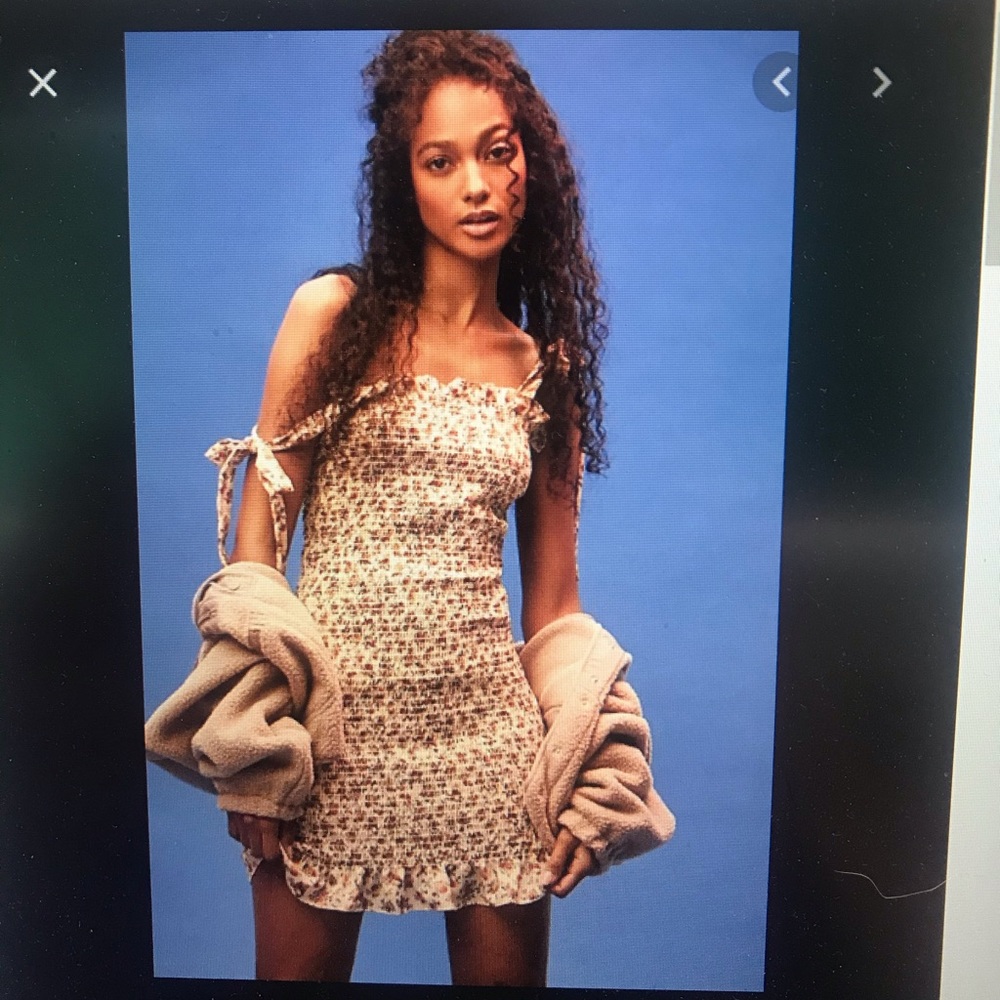 Free People Floral Mini Dress - Cream and Brown